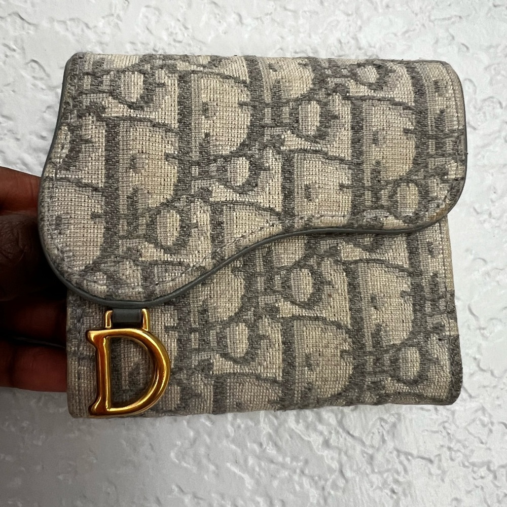 Dior saddle Lotus wallet  in Gray Monogram with Gold logo